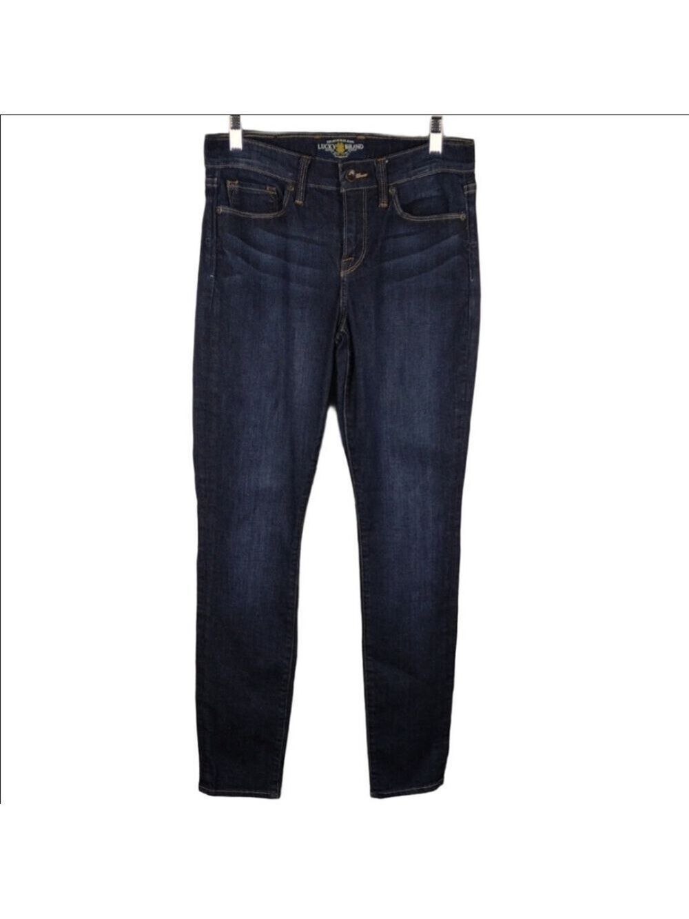 Lucky Brand Sofia Skinny Blue Dark Wash Five Pocket Mid Rise Zip Skinny Jean